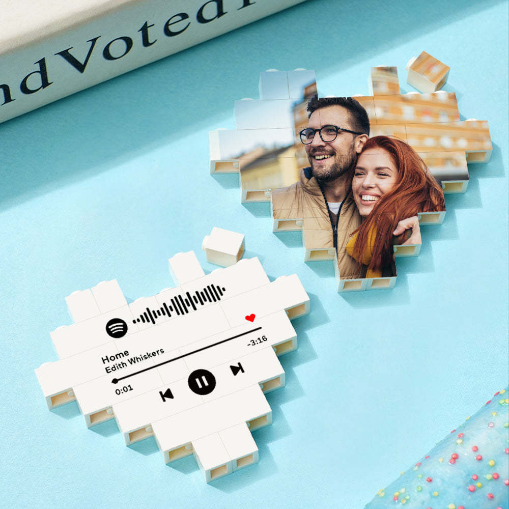 Custom Music Code Building Brick Personalized Photo Block Heart Shape Valentine's Day Gifts - auphotoblanket