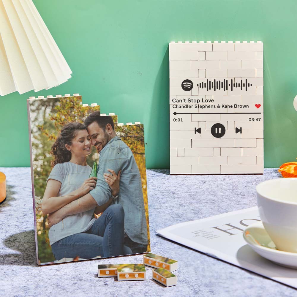 Personalized Brick Rectangle Building Photo Block Music Code Custom Text Frame - auphotoblanket