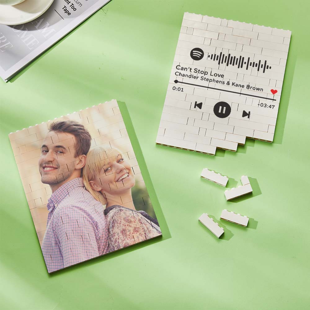 Personalized Brick Rectangle Building Photo Block Music Code Custom Text Frame - auphotoblanket