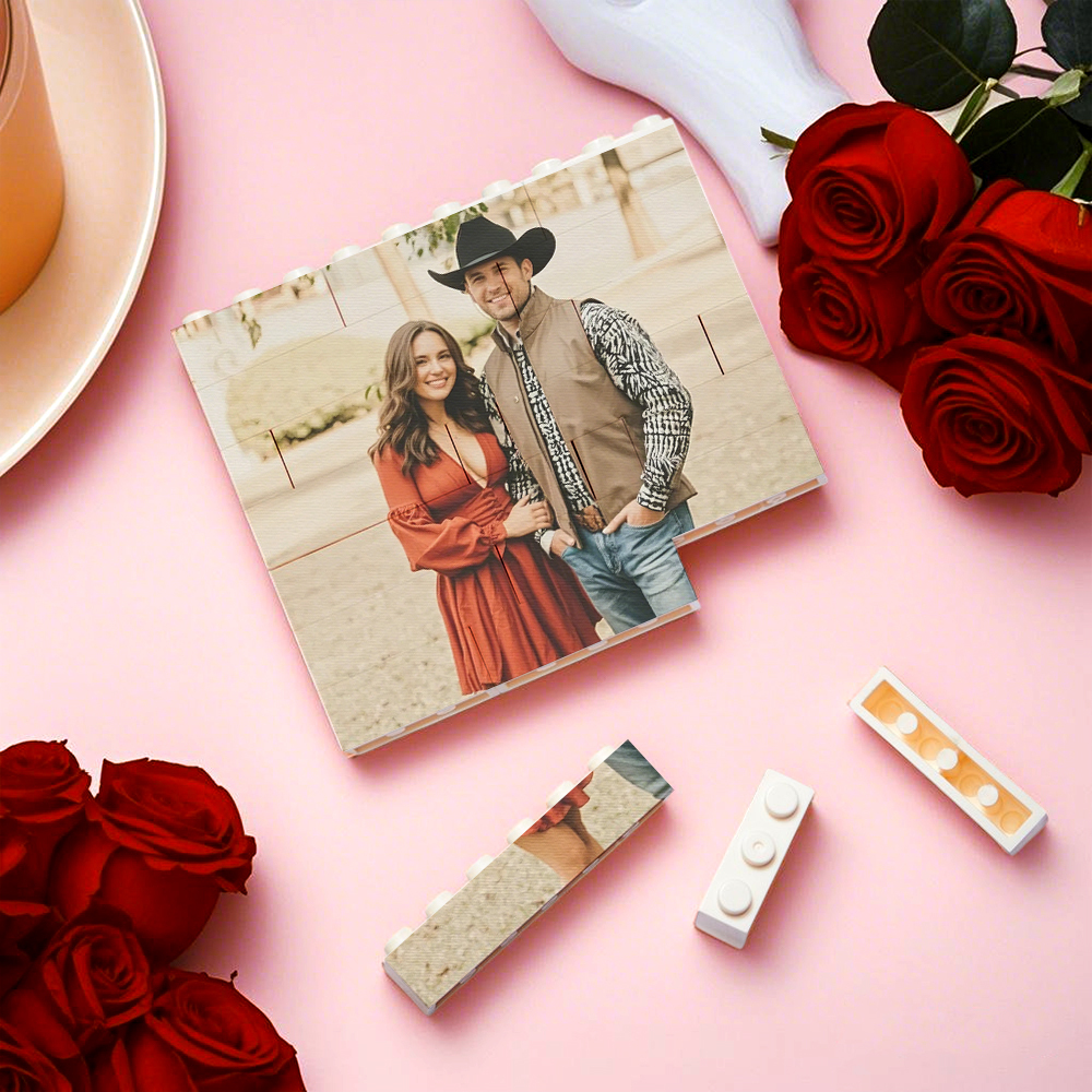 Personalized Photo Building Brick Square Photo Block Music Code Custom Text Frame Valentine's Day Gifts - auphotoblanket