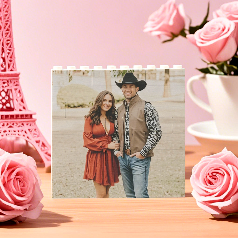 Personalized Photo Building Brick Square Photo Block Music Code Custom Text Frame Valentine's Day Gifts - auphotoblanket