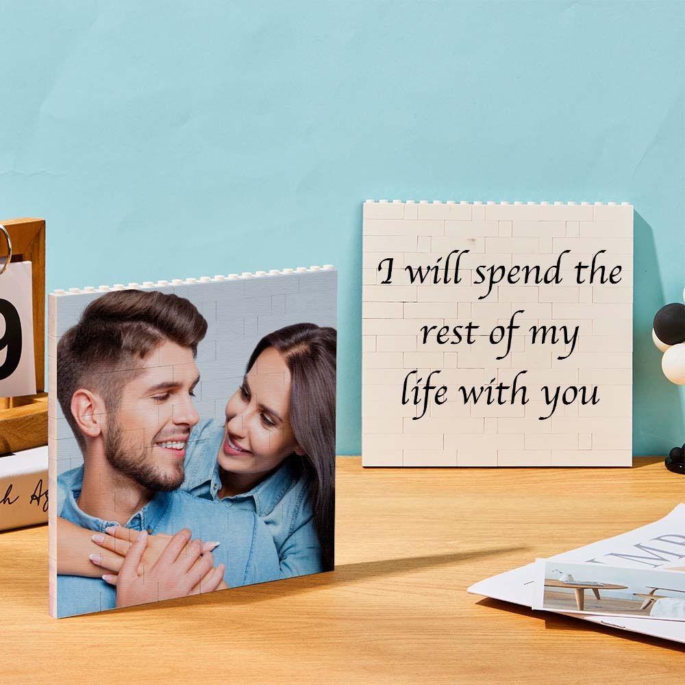 Personalized Photo Building Brick Square Photo Block Music Code Custom Text Frame Valentine's Day Gifts - auphotoblanket