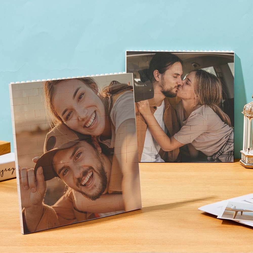 Personalized Photo Building Brick Square Photo Block Music Code Custom Text Frame Valentine's Day Gifts - auphotoblanket