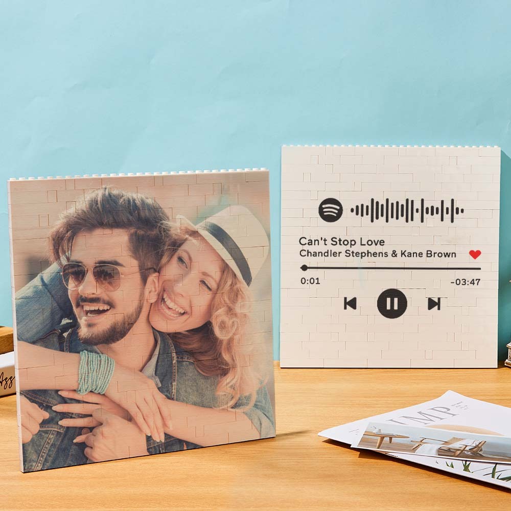 Personalized Building Brick Square Photo Block Music Code Custom Text Frame - auphotoblanket