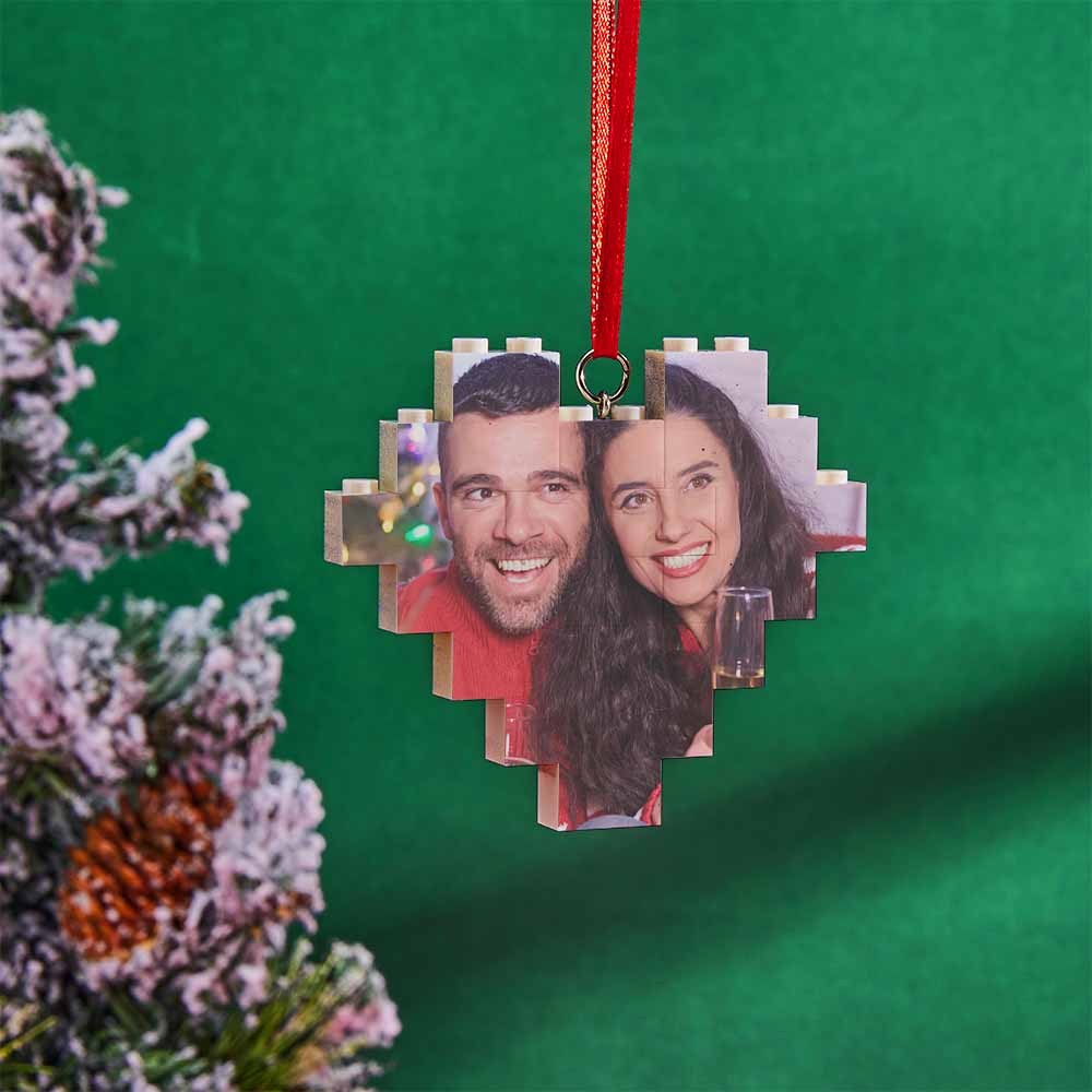 Christmas Ornament Personalized Building Brick Custom Music Code Heart Photo Block - auphotoblanket