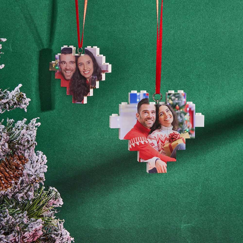 Christmas Ornament Personalized Building Brick Custom Music Code Heart Photo Block - auphotoblanket