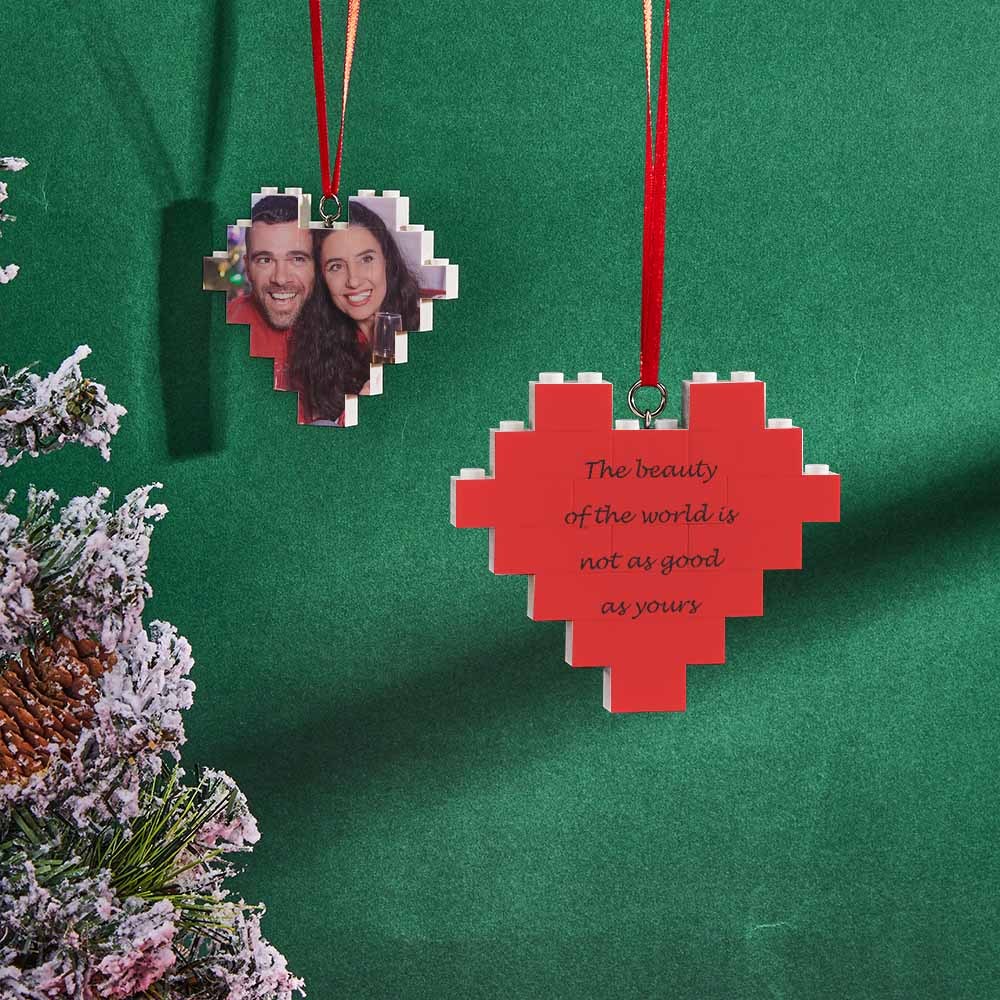 Christmas Ornament Personalized Building Brick Custom Music Code Heart Photo Block - auphotoblanket