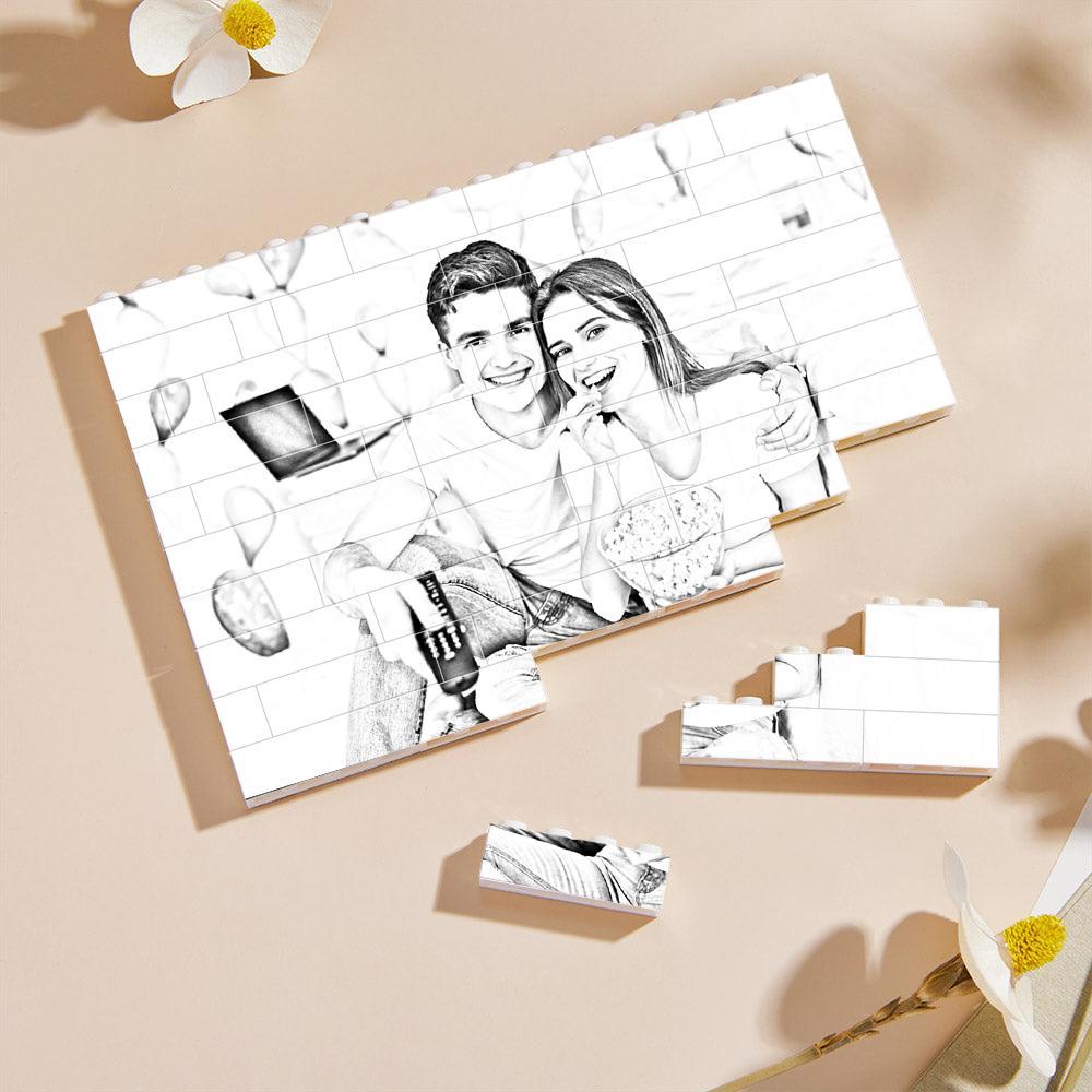 Custom Photo Engraved Effect Building Blocks For Lovers White And Black Color Perfect For Valentine's Day - auphotoblanket