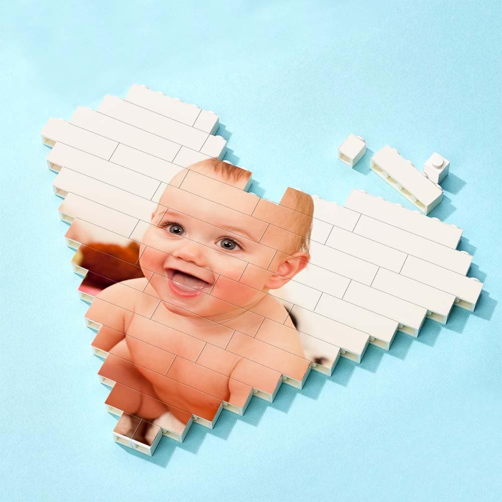 Custom Building Brick Puzzle Engraving Personalized Heart Shaped Photo Block Gift For Children's Day - auphotoblanket