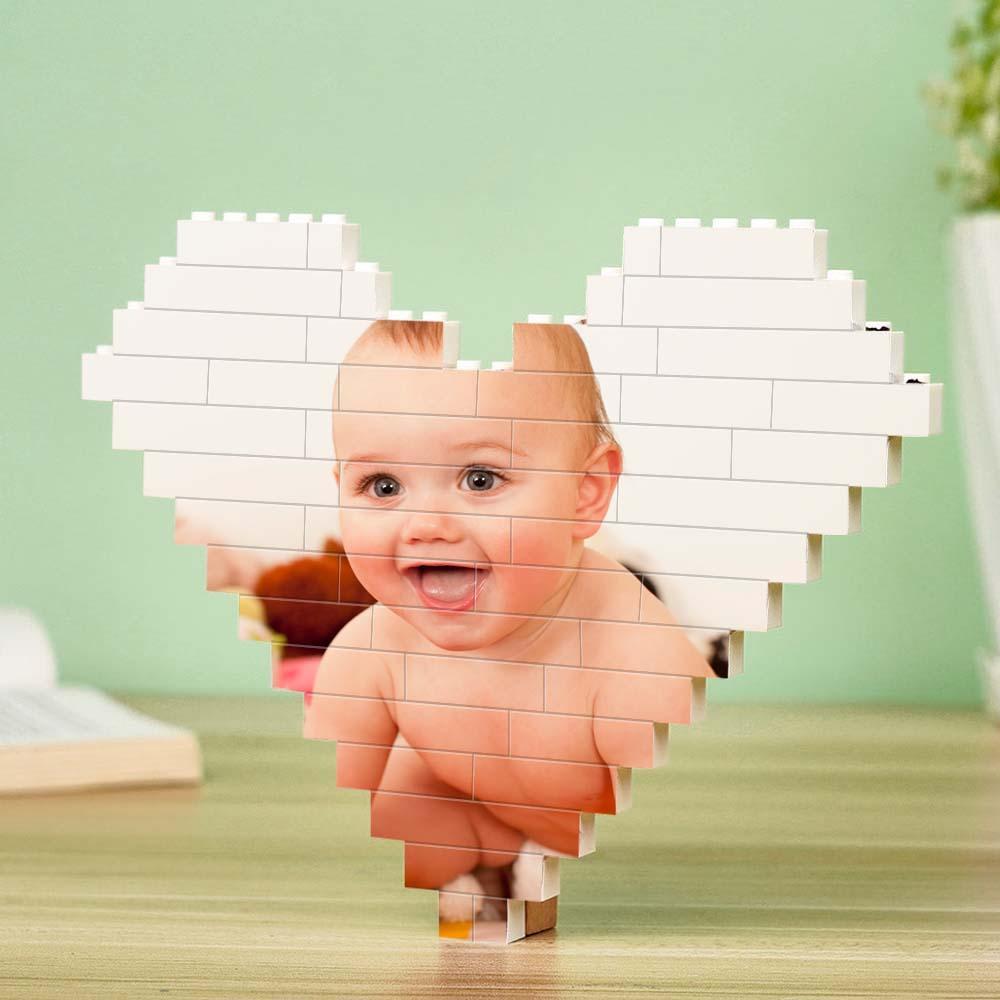 Custom Building Brick Puzzle Engraving Personalized Heart Shaped Photo Block Gift For Children's Day - auphotoblanket