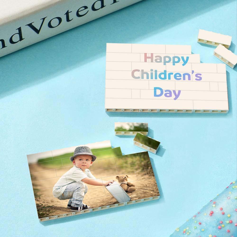 Custom Photo Building Blocks Puzzle Engraving Personalized Building Brick Square Shape For Children's Day - auphotoblanket