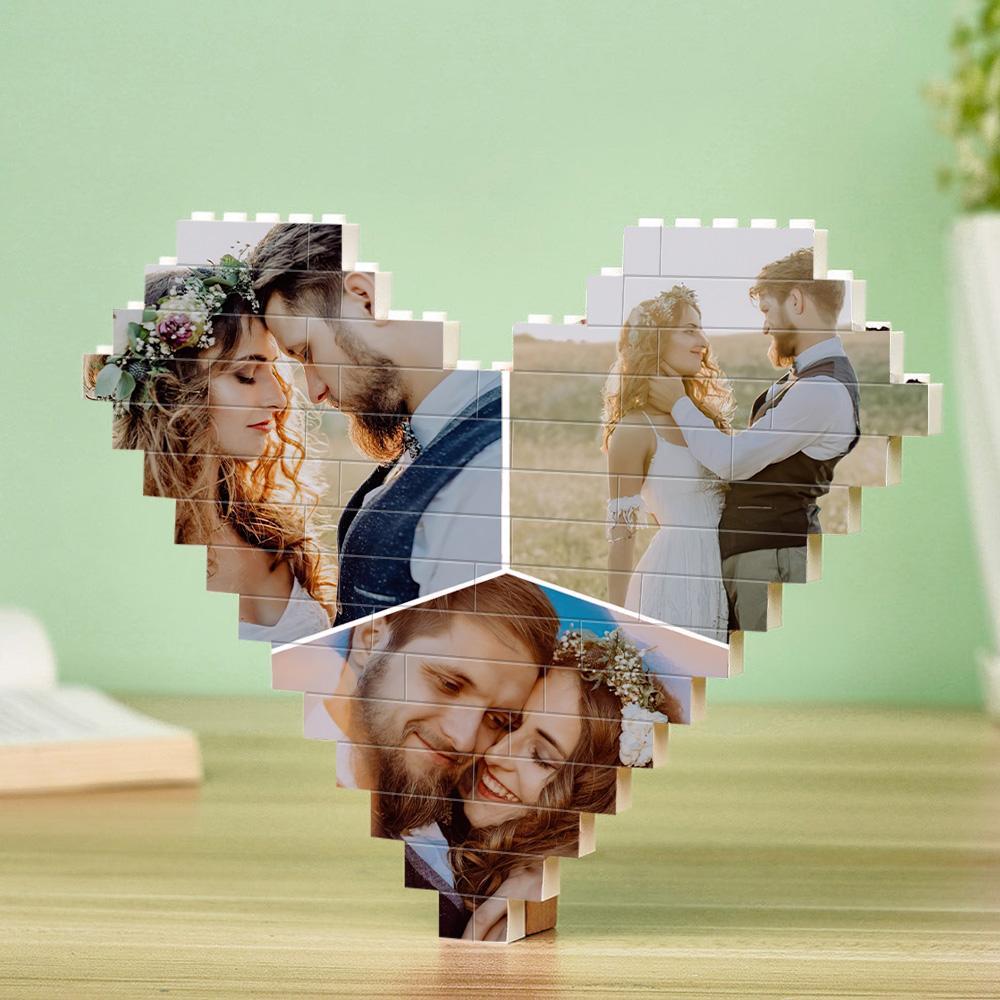 Gifts For Lover Custom Multiphoto Building Brick Personalized Photo Block Heart Shaped - auphotoblanket