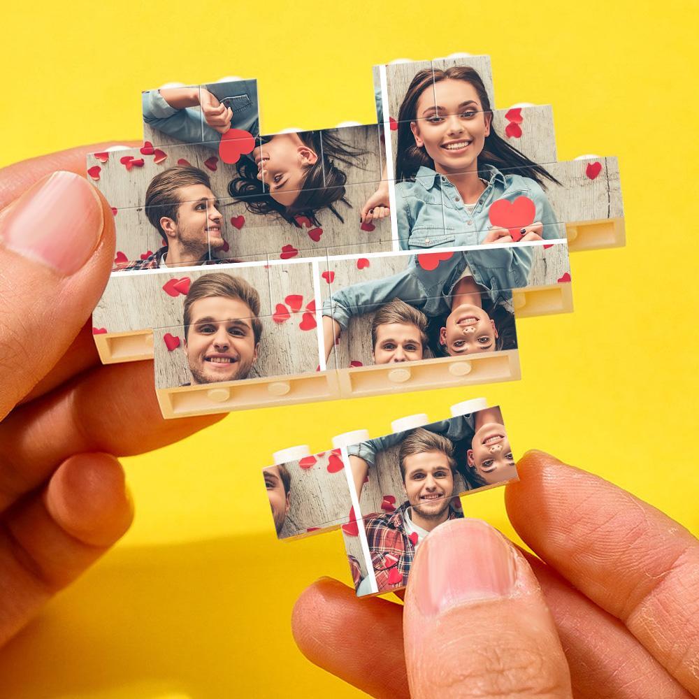 Gifts For Lover Custom Multiphoto Building Brick Personalized Photo Block Heart Shaped - auphotoblanket