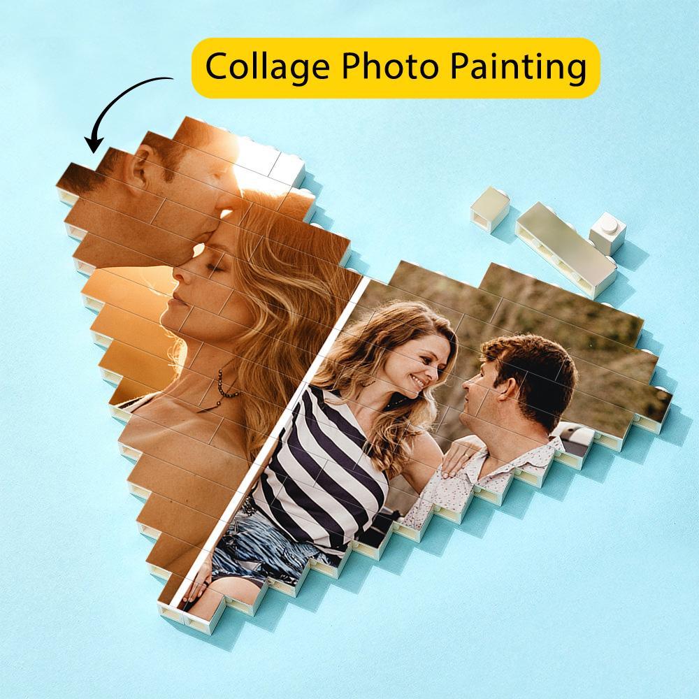 Gifts For Lover Custom Multiphoto Building Brick Personalized Photo Block Heart Shaped - auphotoblanket
