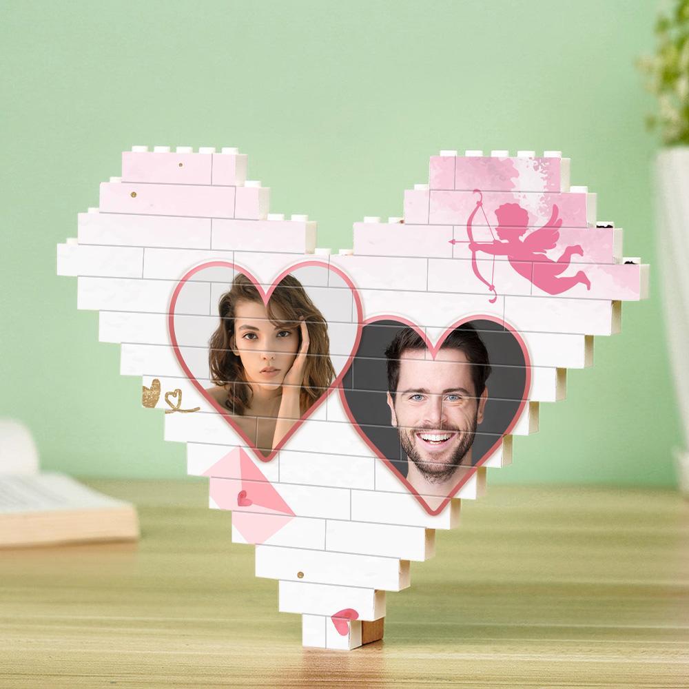 Gifts For Lover Custom Double Heart Building Brick Personalized Photo Block Heart Shaped - auphotoblanket