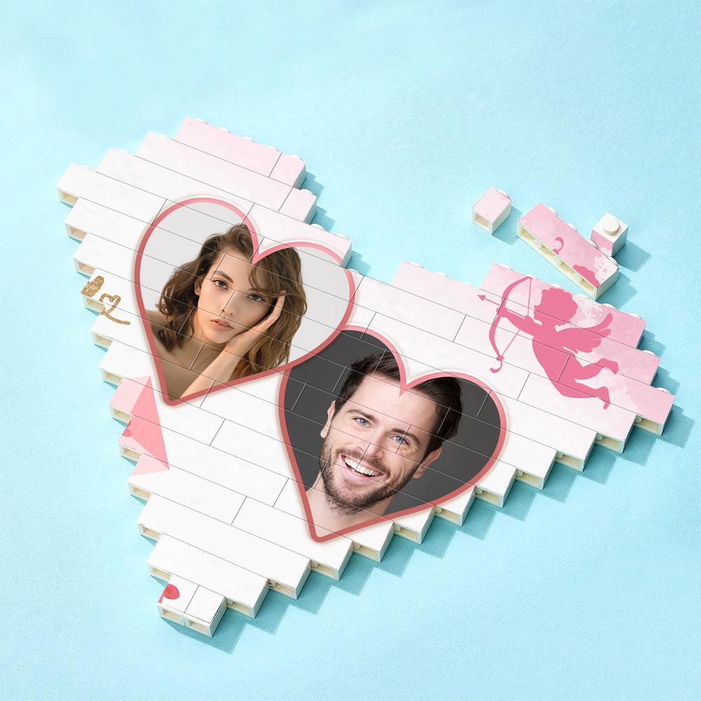 Gifts For Lover Custom Double Heart Building Brick Personalized Photo Block Heart Shaped - auphotoblanket