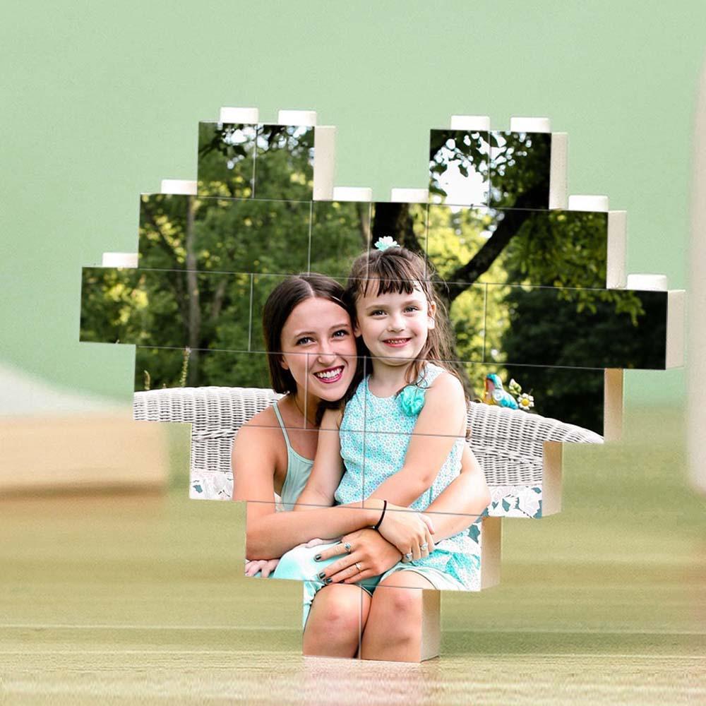 Custom Spotify Code Building Brick Personalized Photo and Text Block Heart Shape for Mother's Day Gifts - auphotoblanket
