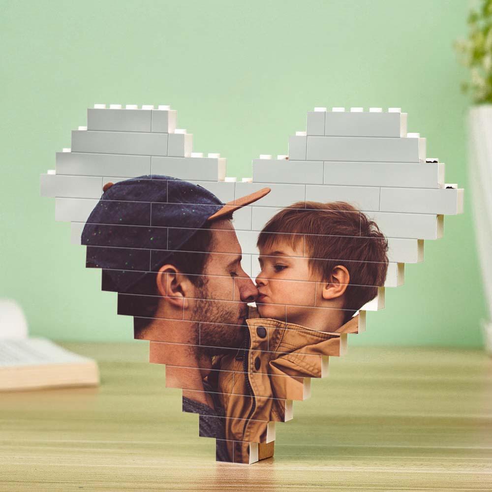 Custom Spotify Code Building Brick Personalized Photo and Text Block Heart Shape for Father's Day Gifts - auphotoblanket