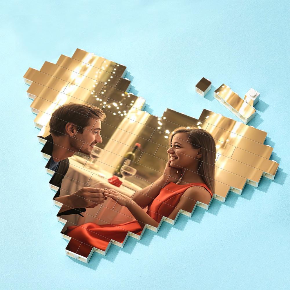 Custom Building Brick Puzzle Personalized Heart Shaped Photo & Text Block Gift for Couples - auphotoblanket