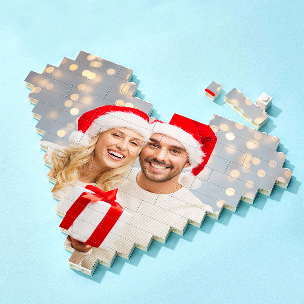 Custom Building Brick Personalized Photo & Text Block Heart Shaped Gifts for Christmas - auphotoblanket