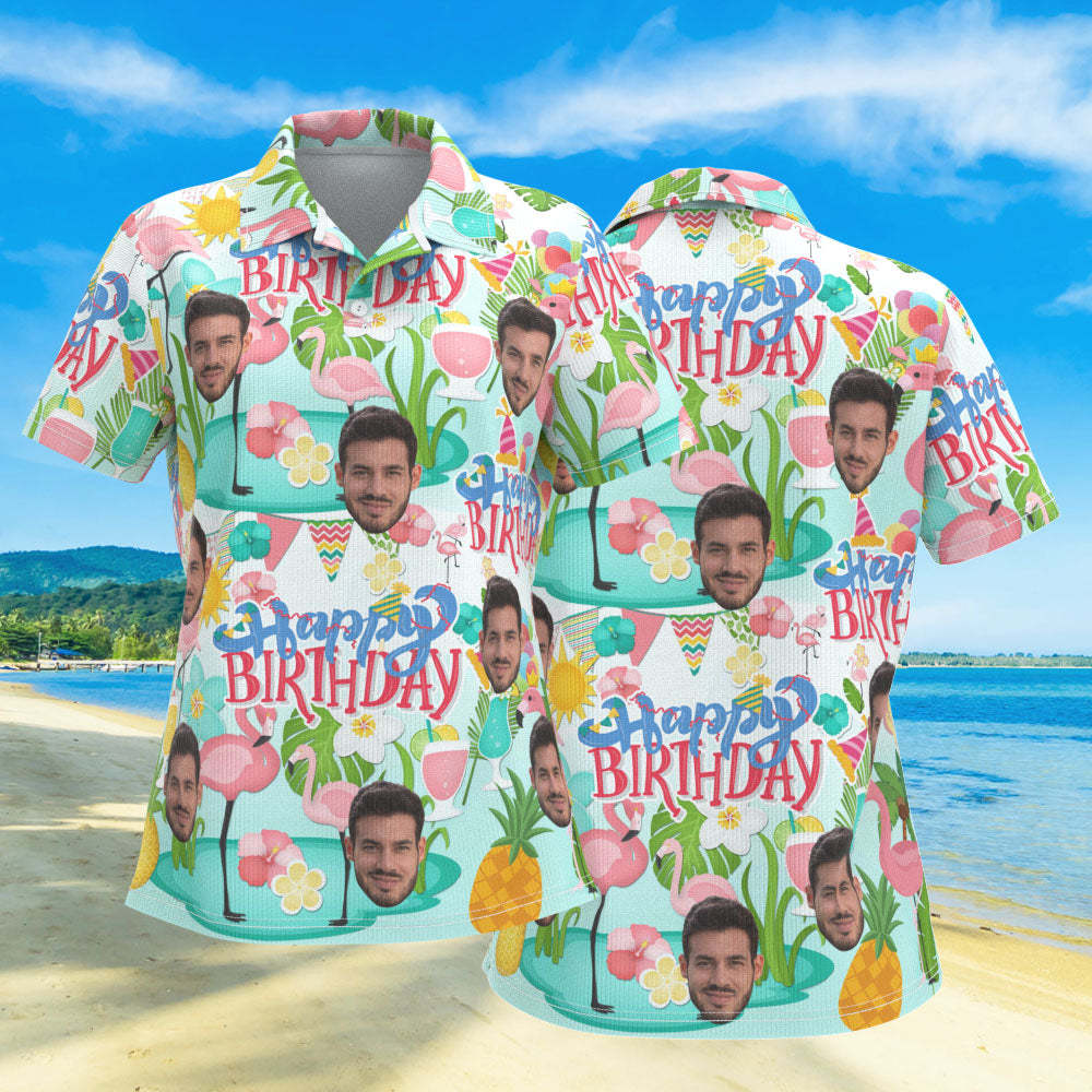 Custom Face Polo Shirts Personalized Happy Birthday Themed Shirts for Women - auphotoblanket