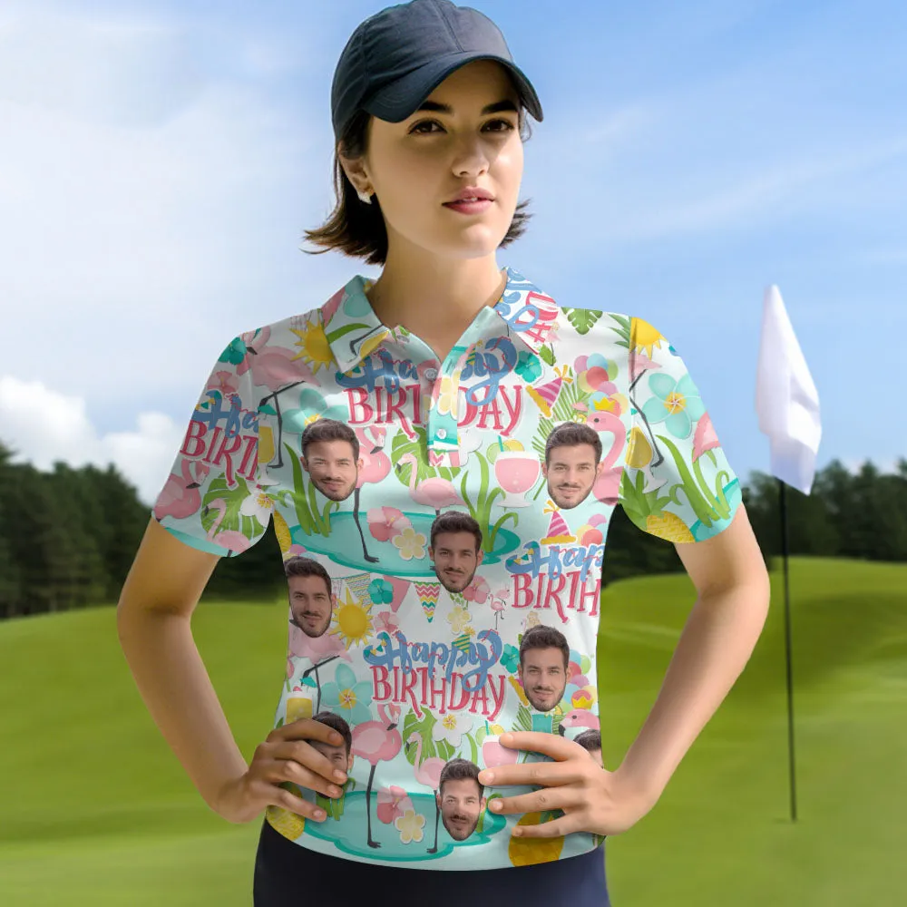 Custom Face Polo Shirts Personalized Happy Birthday Themed Shirts for Women - auphotoblanket