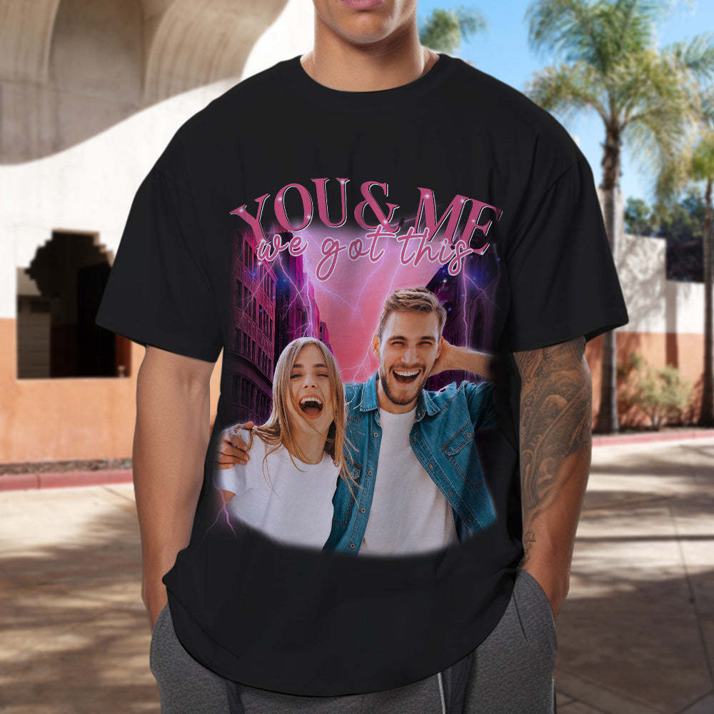 Custom Photo Vintage Tee Personalized Couple Name T-shirt - Get Photo Blanket