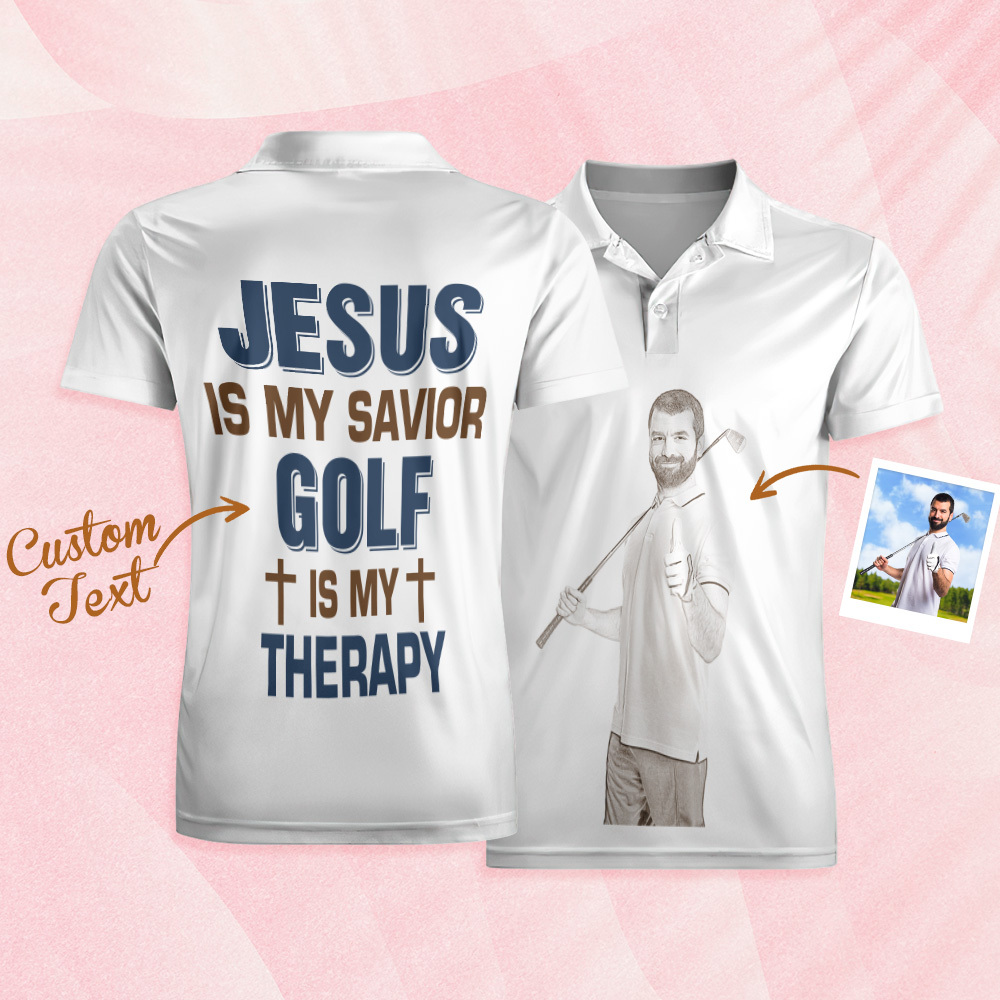 Golf Is My Therapy Polo Shirt Custom Photo Men 's  Polo Shirt Personalized Polo Shirt For Golf Lovers - auphotoblanket