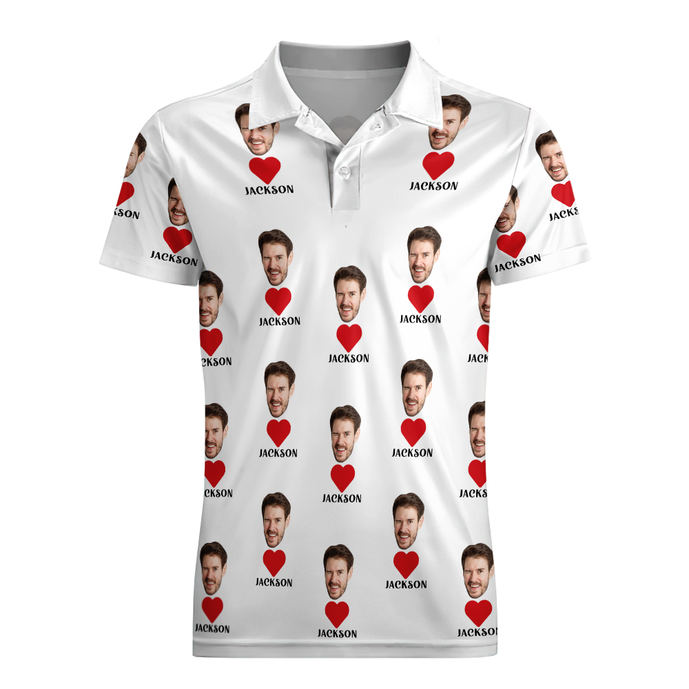 Custom Name Polo Shirt Personalized Hearts Short Sleeve Golf Shirt with Picture Logo Custom Polos for Men - auphotoblanket