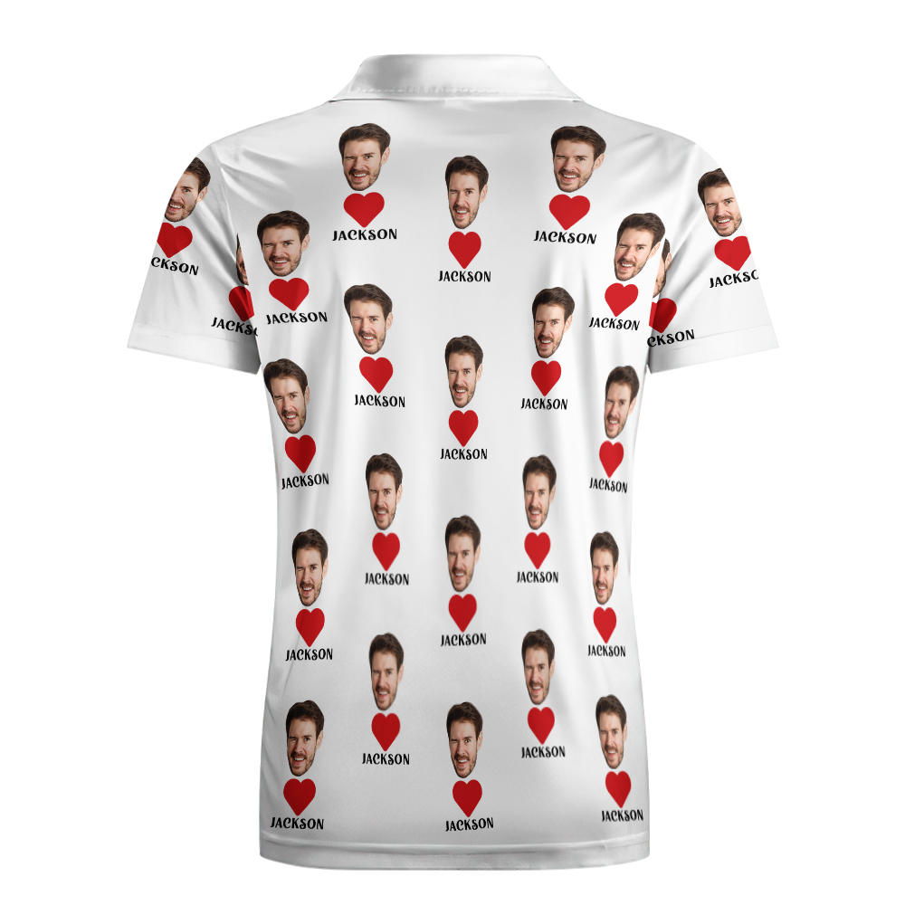 Custom Name Polo Shirt Personalized Hearts Short Sleeve Golf Shirt with Picture Logo Custom Polos for Men - auphotoblanket