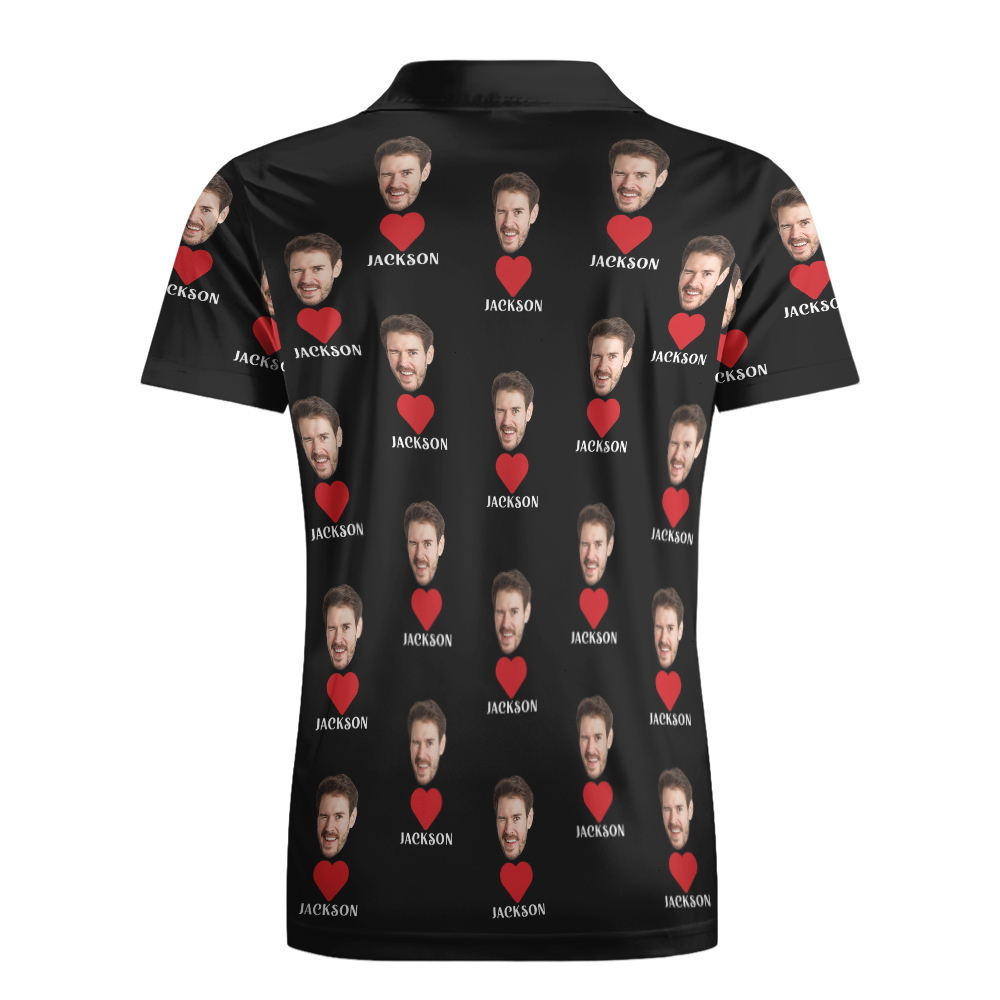 Custom Name Polo Shirt Personalized Hearts Short Sleeve Golf Shirt with Picture Logo Custom Polos for Men - auphotoblanket