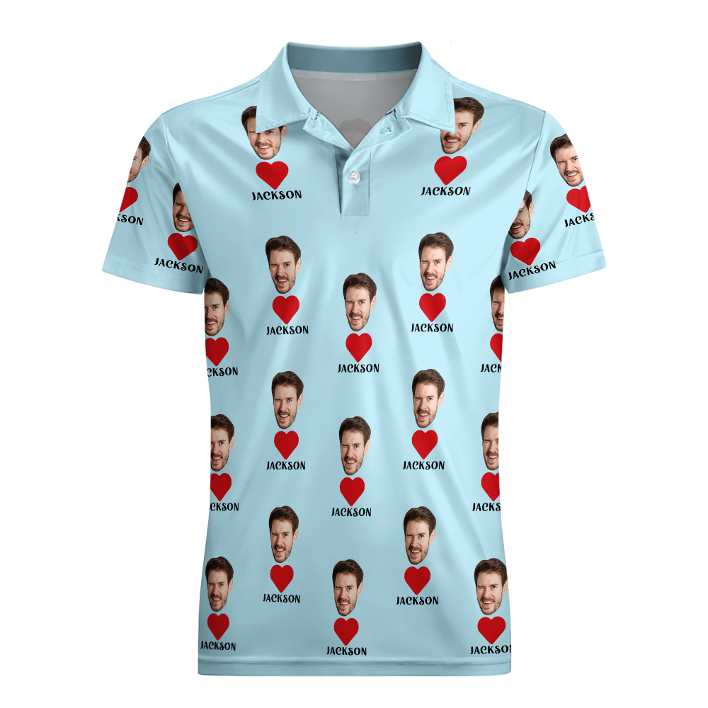 Custom Name Polo Shirt Personalized Hearts Short Sleeve Golf Shirt with Picture Logo Custom Polos for Men - auphotoblanket