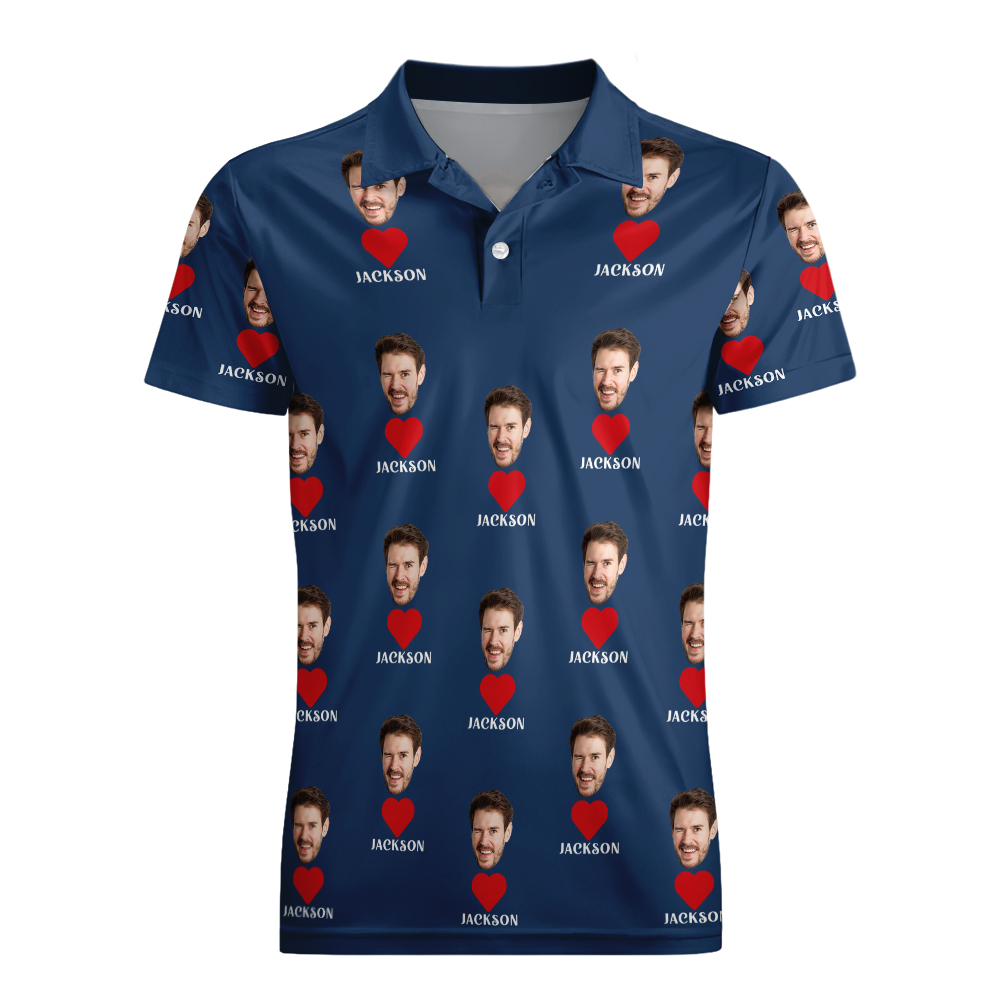 Custom Name Polo Shirt Personalized Hearts Short Sleeve Golf Shirt with Picture Logo Custom Polos for Men - auphotoblanket