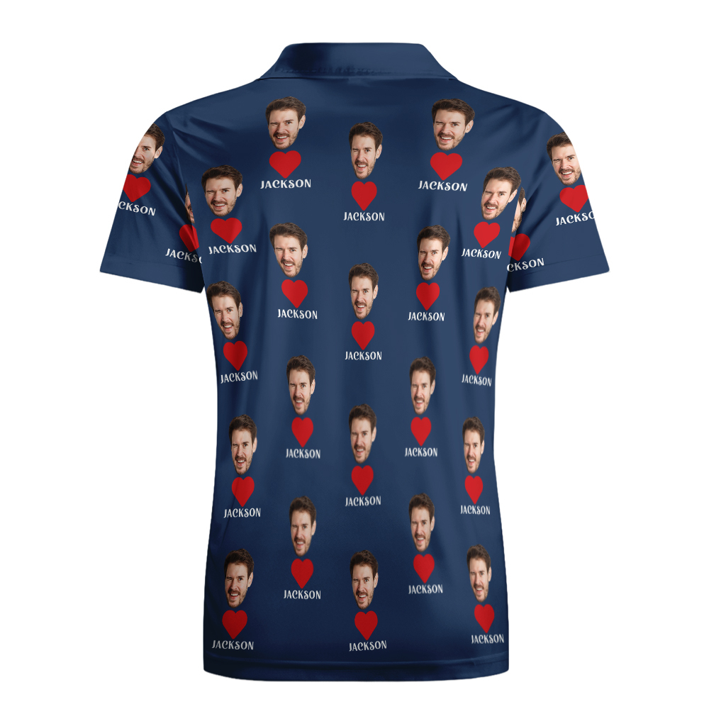 Custom Name Polo Shirt Personalized Hearts Short Sleeve Golf Shirt with Picture Logo Custom Polos for Men - auphotoblanket