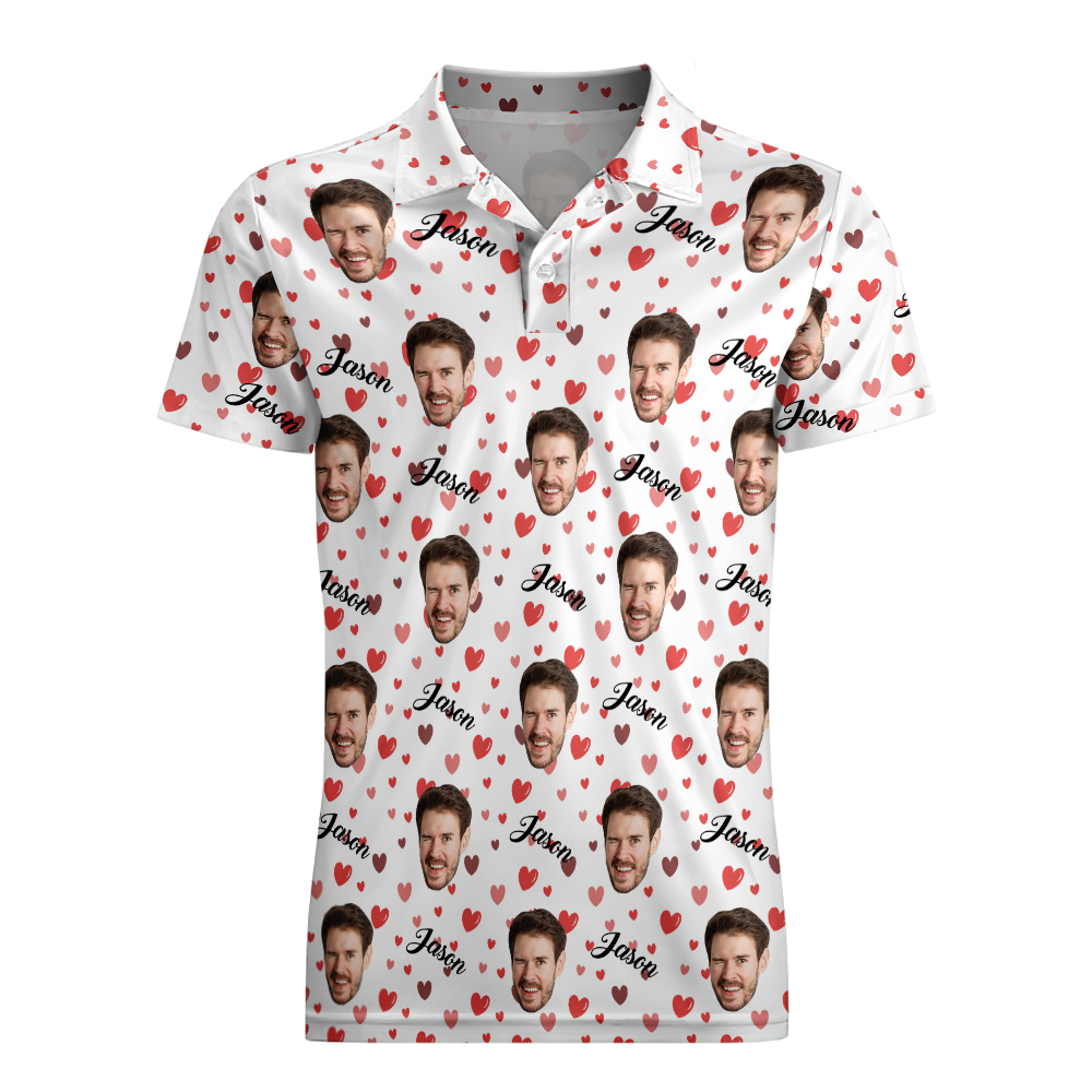 Custom Name Polo Shirt Personalized Hearts Short Sleeve Golf Shirt with Picture Logo Custom Polos for Men - auphotoblanket