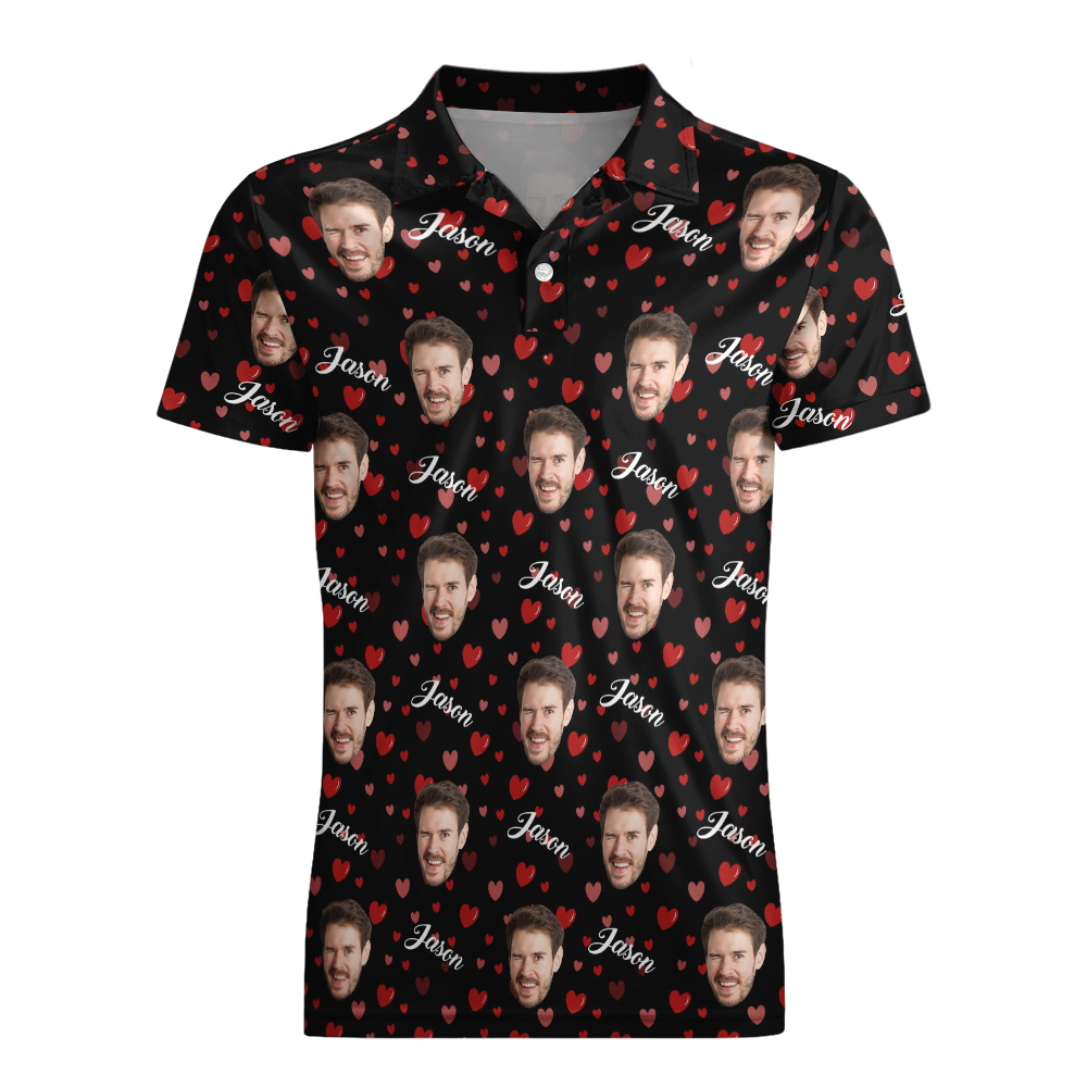 Custom Name Polo Shirt Personalized Hearts Short Sleeve Golf Shirt with Picture Logo Custom Polos for Men - auphotoblanket