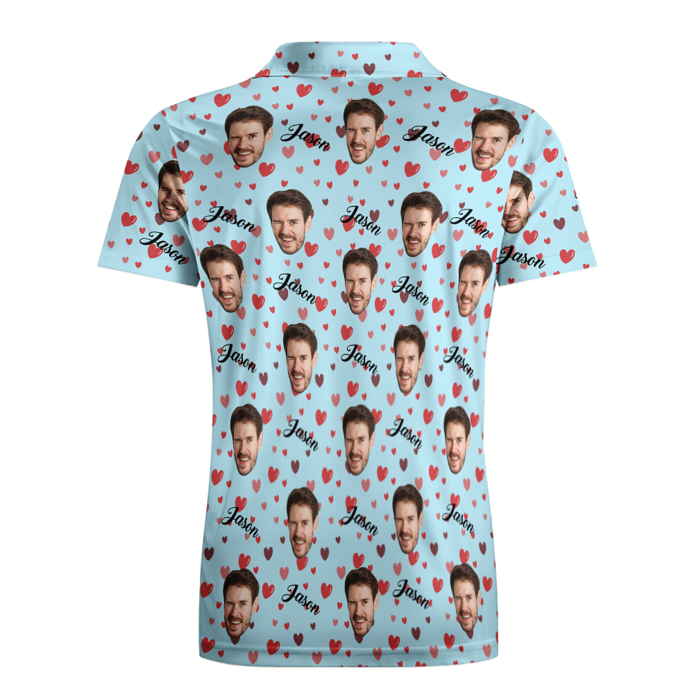 Custom Name Polo Shirt Personalized Hearts Short Sleeve Golf Shirt with Picture Logo Custom Polos for Men - auphotoblanket