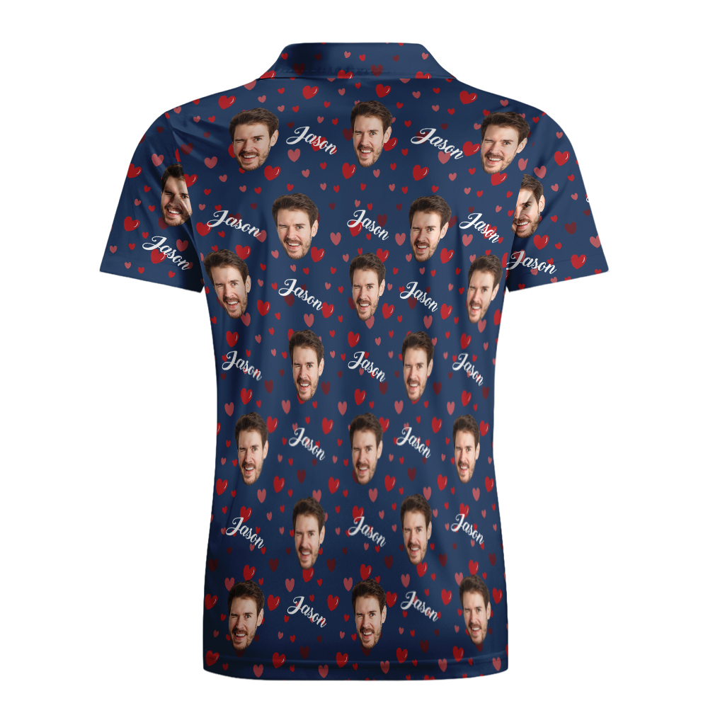 Custom Name Polo Shirt Personalized Hearts Short Sleeve Golf Shirt with Picture Logo Custom Polos for Men - auphotoblanket