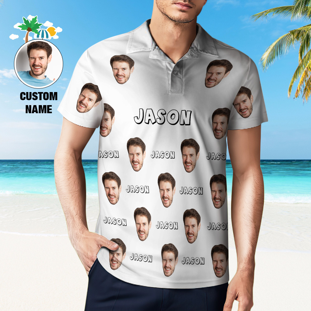 Custom Name Polo Shirt Personalized Hearts Short Sleeve Golf Shirt with Picture Logo Custom Polos for Men - auphotoblanket