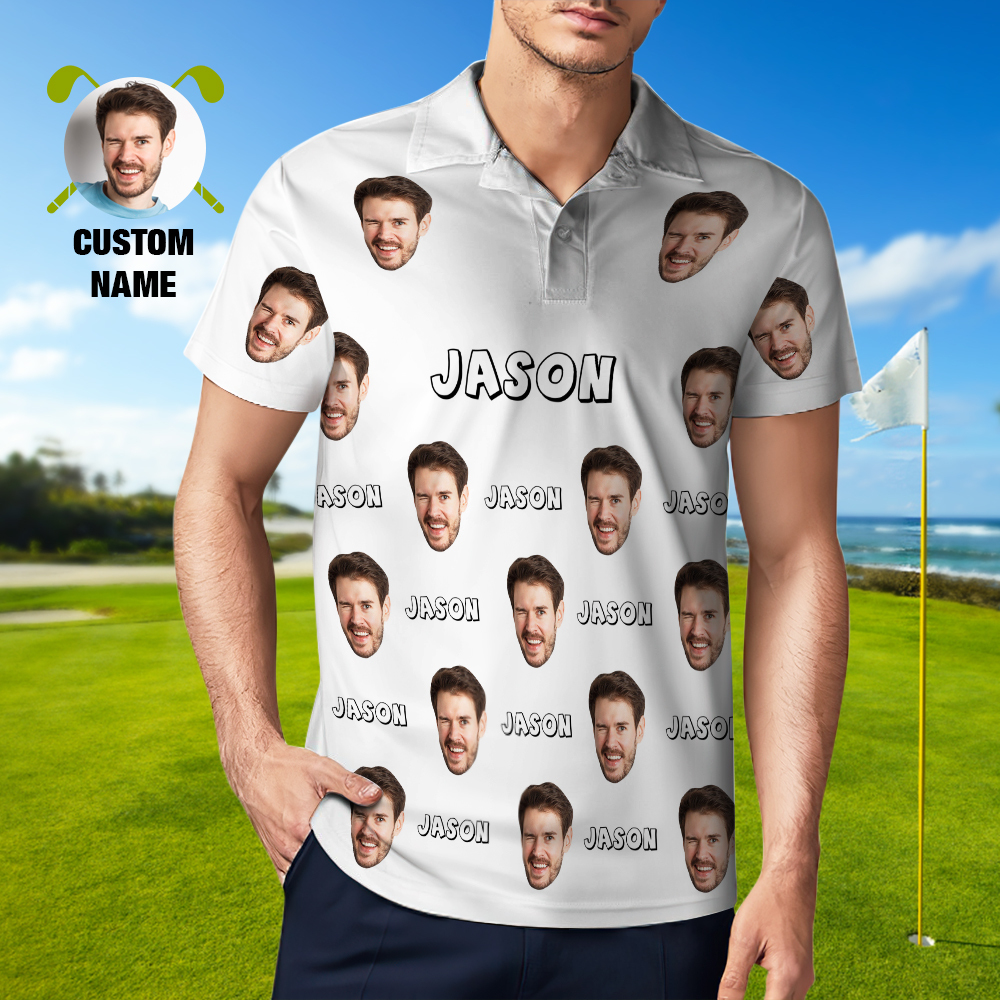 Custom Name Polo Shirt Personalized Hearts Short Sleeve Golf Shirt with Picture Logo Custom Polos for Men - auphotoblanket