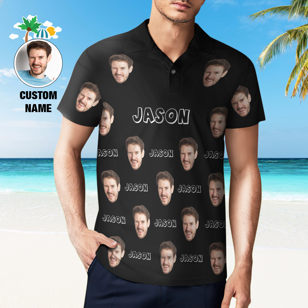 Custom Name Polo Shirt Personalized Hearts Short Sleeve Golf Shirt with Picture Logo Custom Polos for Men - auphotoblanket