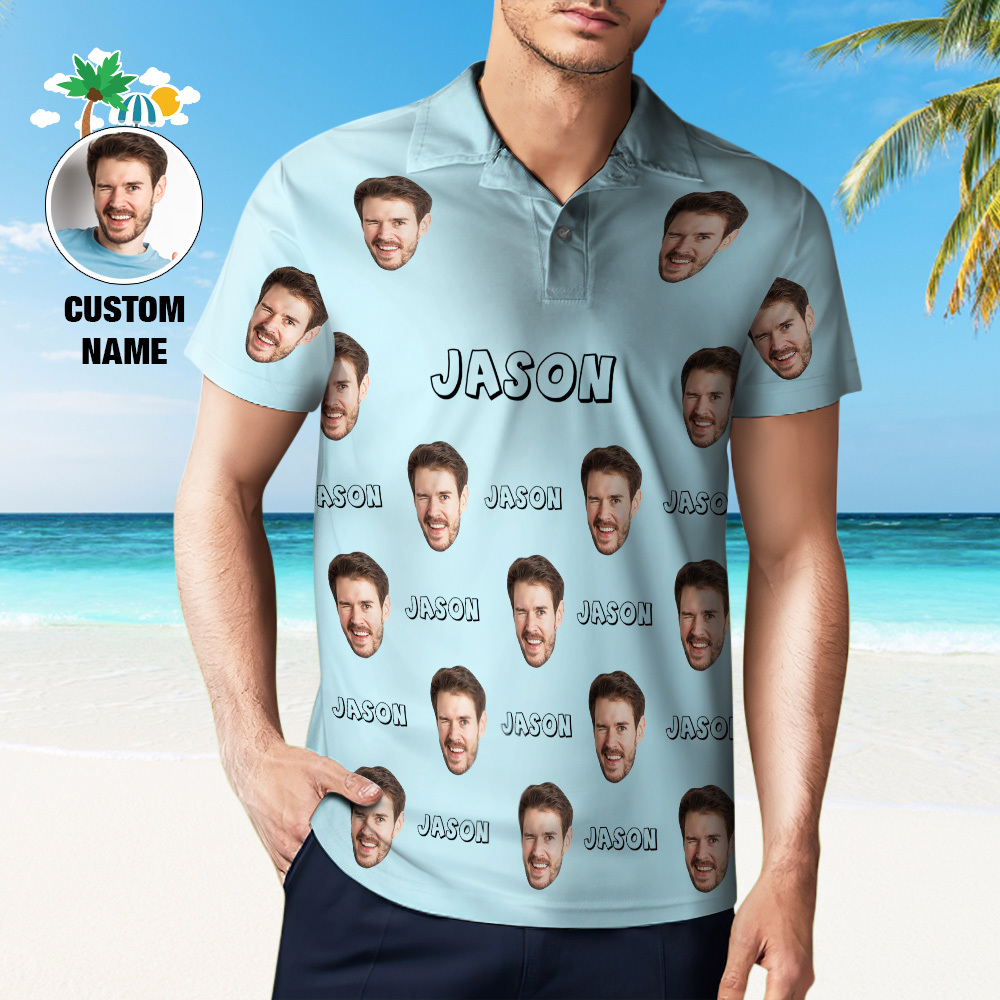 Custom Name Polo Shirt Personalized Hearts Short Sleeve Golf Shirt with Picture Logo Custom Polos for Men - auphotoblanket