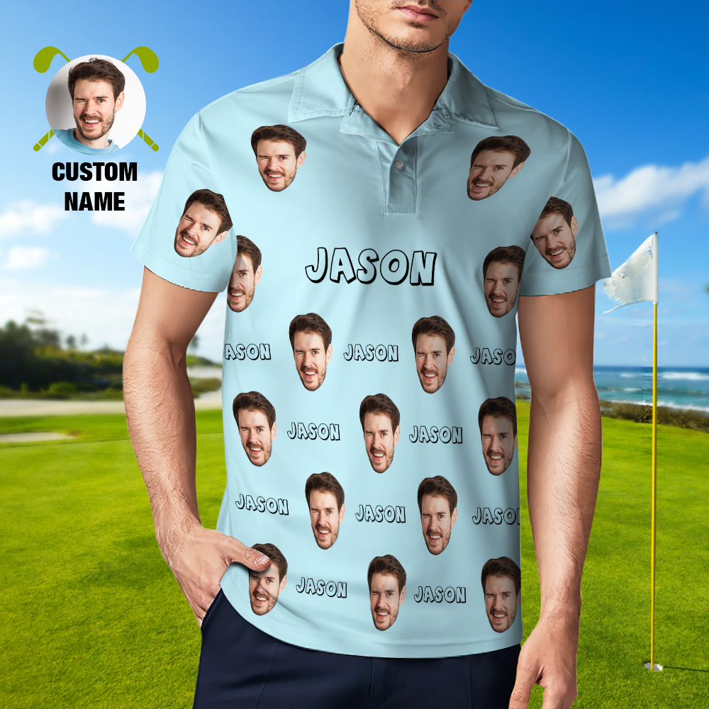 Custom Name Polo Shirt Personalized Hearts Short Sleeve Golf Shirt with Picture Logo Custom Polos for Men - auphotoblanket