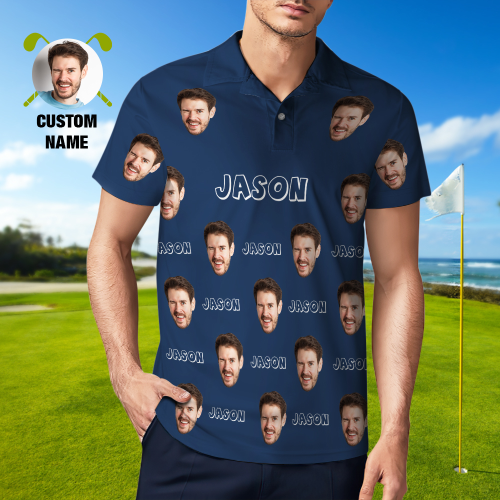 Custom Name Polo Shirt Personalized Hearts Short Sleeve Golf Shirt with Picture Logo Custom Polos for Men - auphotoblanket