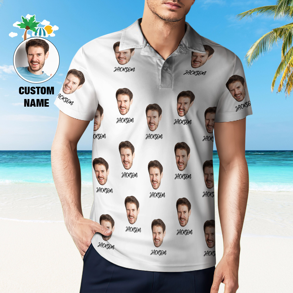Custom Name Polo Shirt Personalized Hearts Short Sleeve Golf Shirt with Picture Logo Custom Polos for Men - auphotoblanket
