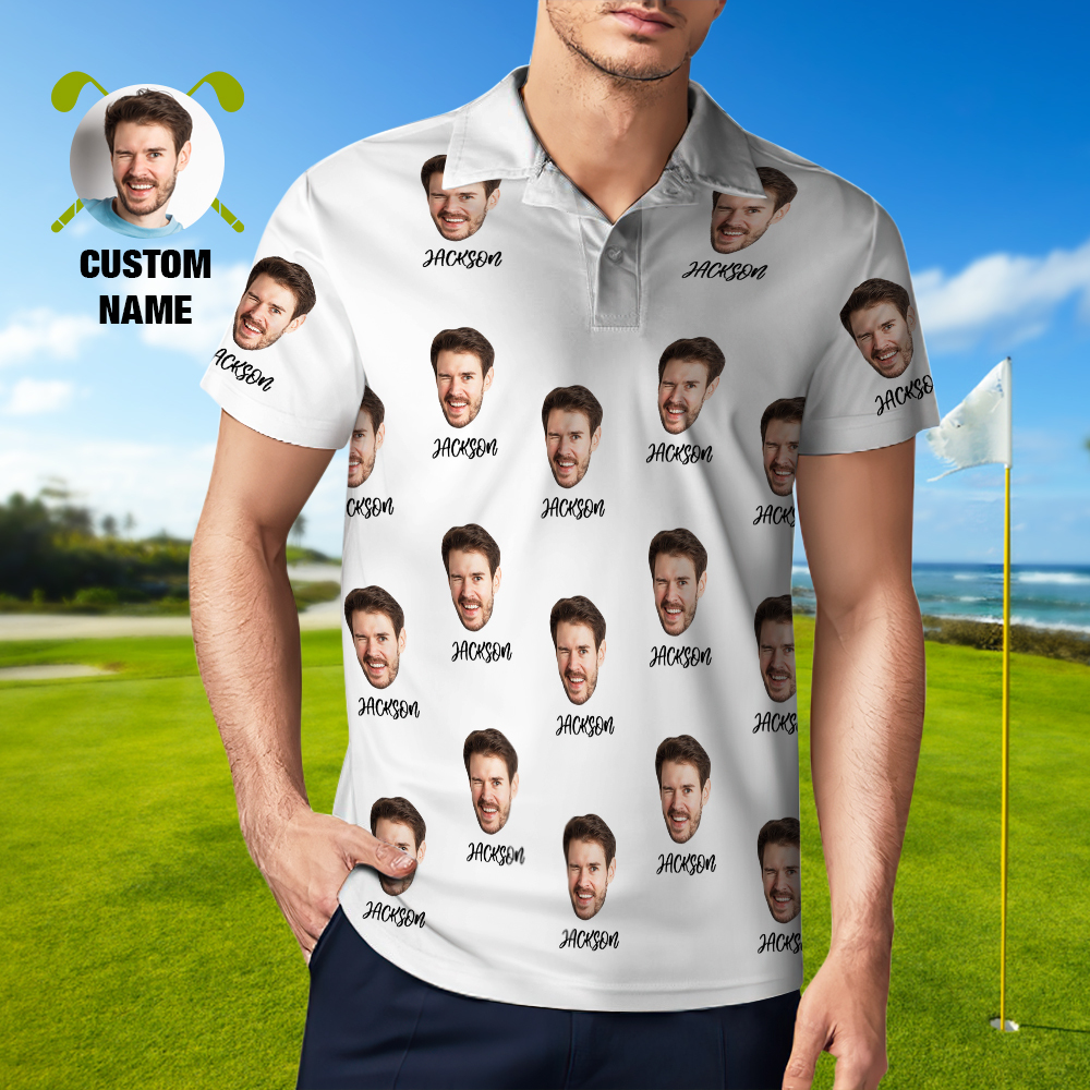 Custom Name Polo Shirt Personalized Hearts Short Sleeve Golf Shirt with Picture Logo Custom Polos for Men - auphotoblanket