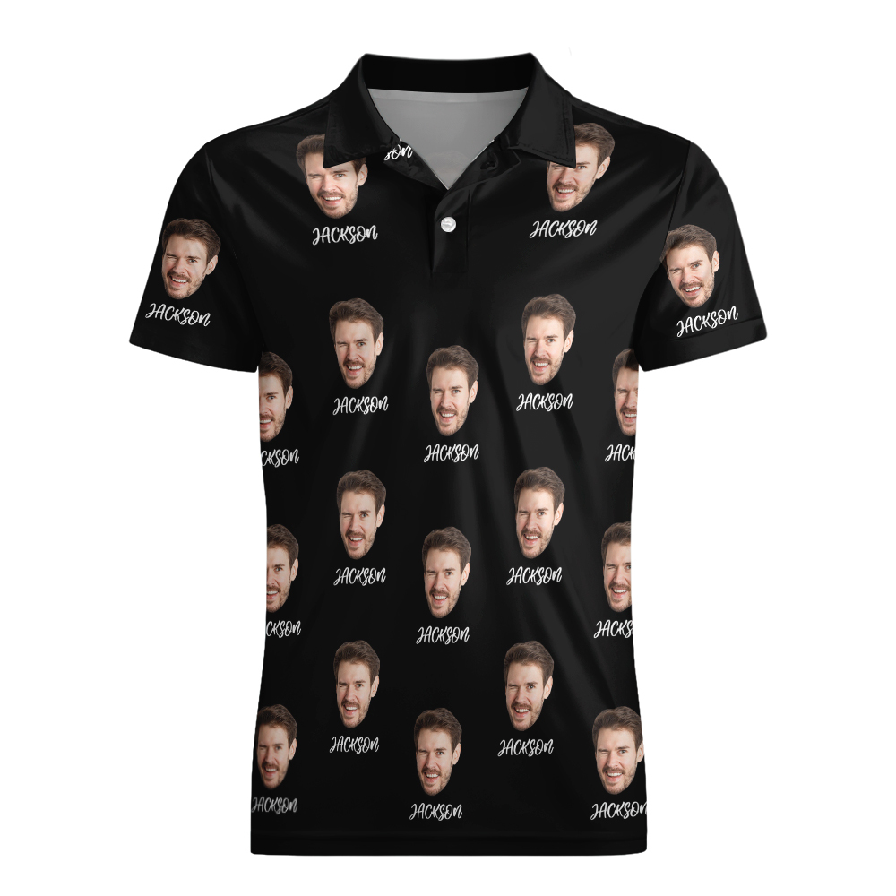 Custom Name Polo Shirt Personalized Hearts Short Sleeve Golf Shirt with Picture Logo Custom Polos for Men - auphotoblanket