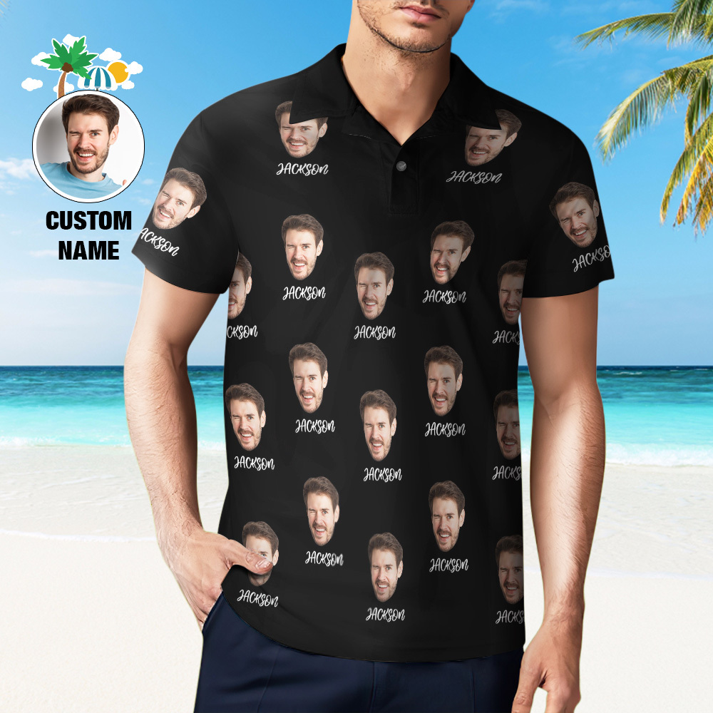 Custom Name Polo Shirt Personalized Hearts Short Sleeve Golf Shirt with Picture Logo Custom Polos for Men - auphotoblanket