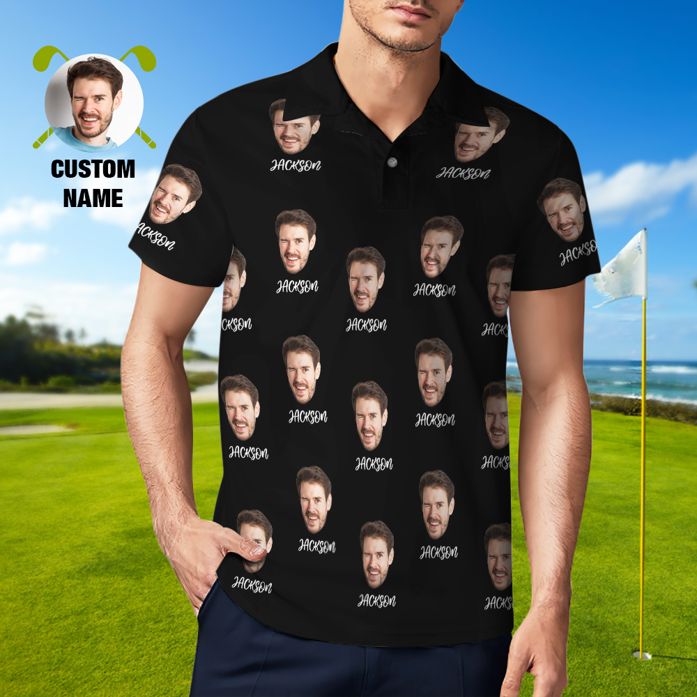 Custom Name Polo Shirt Personalized Hearts Short Sleeve Golf Shirt with Picture Logo Custom Polos for Men - auphotoblanket