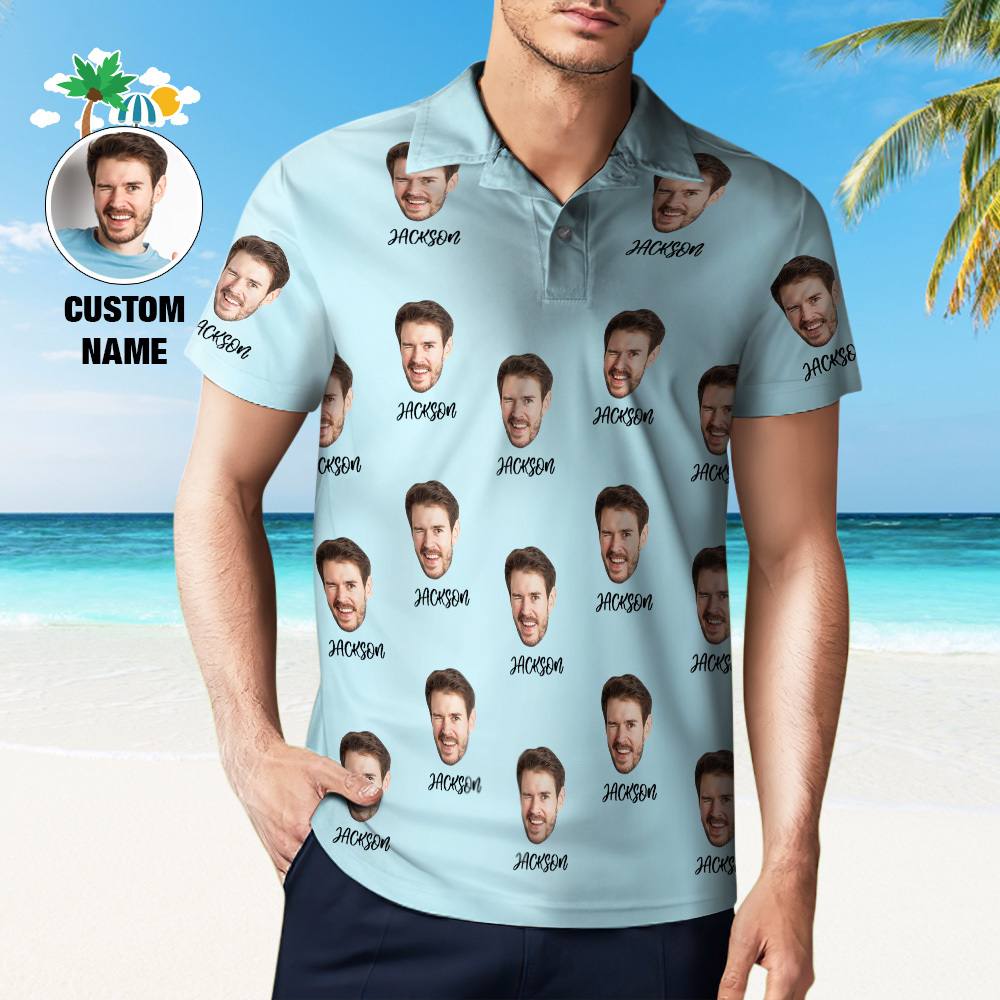 Custom Name Polo Shirt Personalized Hearts Short Sleeve Golf Shirt with Picture Logo Custom Polos for Men - auphotoblanket